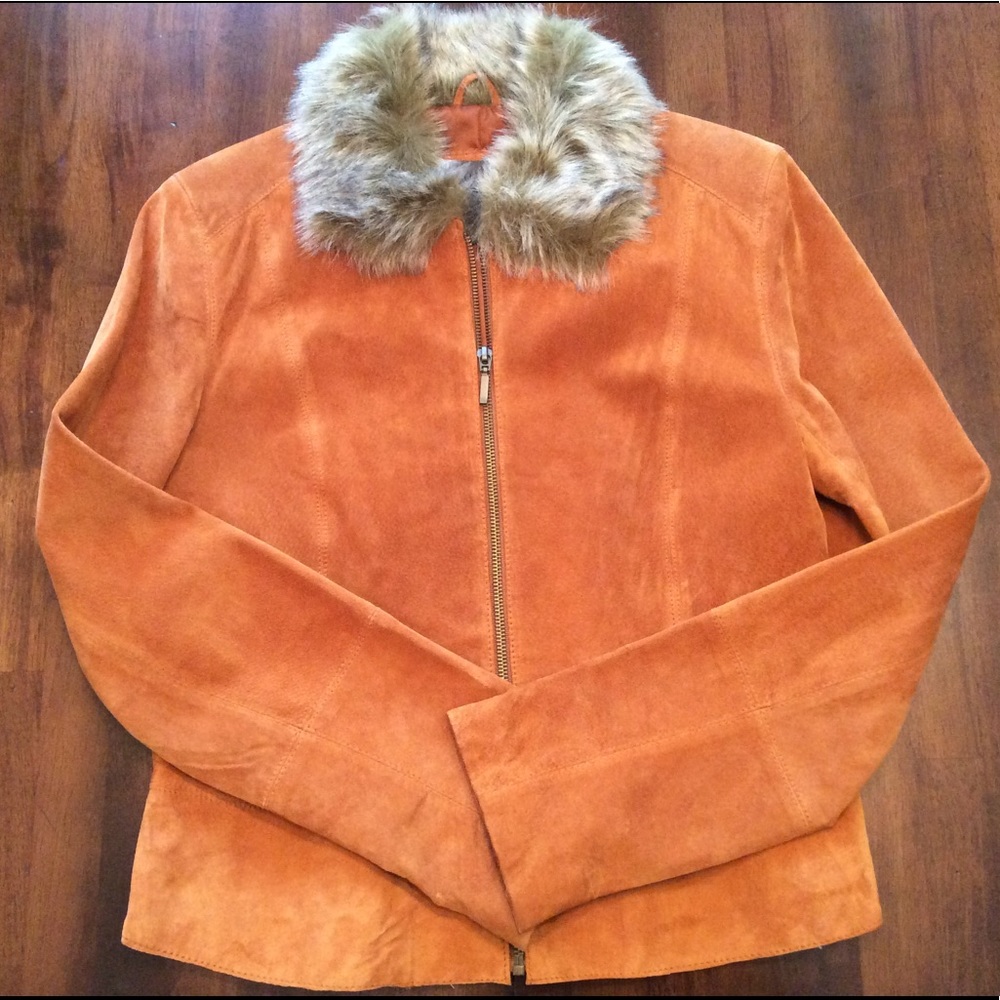 JOHN PAUL RICHARD Suede coat with faux fur collar